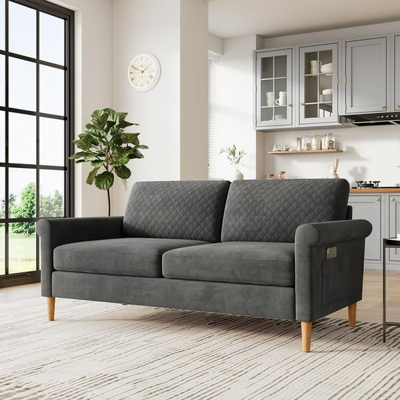 Vesgantti 65" Gray Loveseat, Comfy Mid-Century Modern 2-Seat Sofa, No-Tool Assembly Small Couch for Living Room & Bedroom
