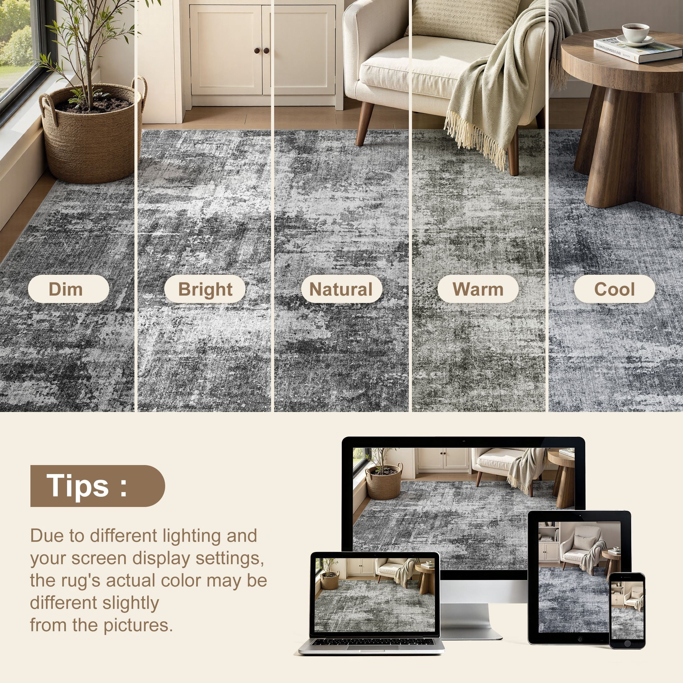 MICGEEK 2'x3' Abstract Area Rugs, Stain Resistant Washable Throw Rugs for Entrance Entryway, Modern Small Area Rug Front Door Mat Entrance Doormat with Non-Slip Backing, Dark Gray
