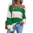 thumbnail image 5 of Women's Green Stripe Color Block Sweater – Casual V Neck Drop Shoulder Design for Fall | XL, 5 of 5
