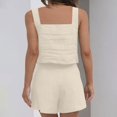 thumbnail image 4 of FRSASU Women 2 Piece Sets Summer Sleeveless Square Neck Crop Tank Top Elastic Waist Shorts Casual Suit Beige, 4 of 7