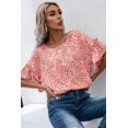 thumbnail image 3 of Women's Pink Leopard Spotted Ruffle Sleeve T-Shirt, 3 of 4