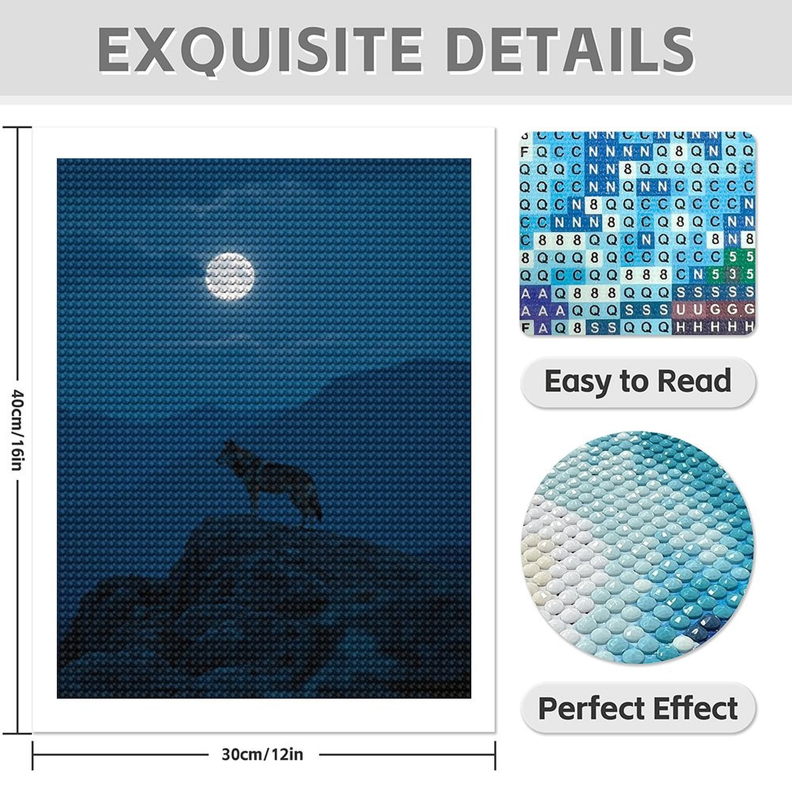 Diamond Art Kit for Adults, Wolf On Rock Under Full Moon Diamond Painting for Adults Beginners, 5D DIY Diamond Art Painting Kits, Colorful Diamond Painting Craft for Home Decor 12x16 Frameless
