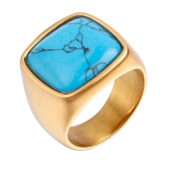 PAURO Gemstone Signet Rings for Men Black Silver Gold Plated Square Colorful Vintage Size 15 Statement Personalized Dainty Jewelry Gold Blue Size 11