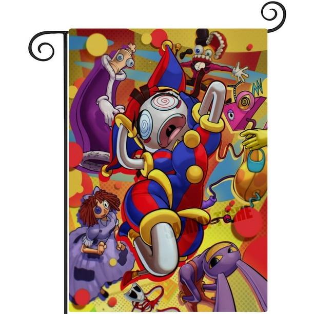 The Amazing Digital Circus -bandera de jardín temática. Regalo perfecto para fans, amigos y familiares, ideal para actividades al aire libre y decoración de fiestas.28CM*45CM