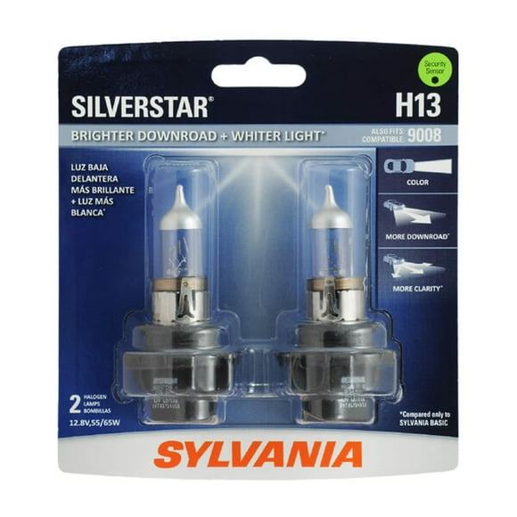 Sylvania Silverstar Ampoule Phare 36356 Silverstar; H13; Halogène; Faisceau Bas 55 Watts/faisceau Haut 65 Watts; 12.8 Volts; Couleur Faisceau Blanc; Ensemble de 2; Blister Pack