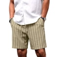 thumbnail image 3 of GIRUNS Mens Casual Shorts 7 Inch Striped Summer Beach Drawstring Elastic Waist Shorts with Pockets Khaki M, 3 of 8
