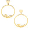 Personalized 14K Gold Plated Script Name with Heart Dangle Earrings