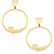 Personalized 14K Gold Plated Script Name with Heart Dangle Earrings