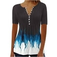 thumbnail image 2 of Frostluinai Hide Belly Shirts for Women Short Sleeve Summer Tunic Tops Button V Neck Pleated Tshirts Plus Size Boho Floral Print Shirts, 2 of 5