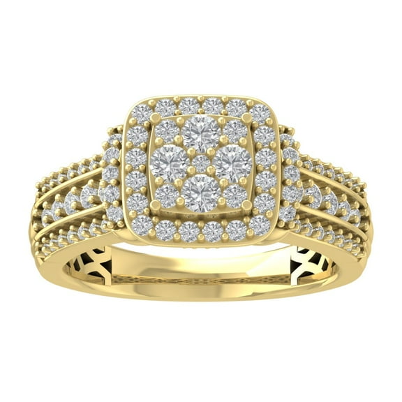 Araiya 10K Yellow Gold Diamond Halo Cluster Ring (1 cttw, I-J Color, I2-I3 Clarity), Size 7