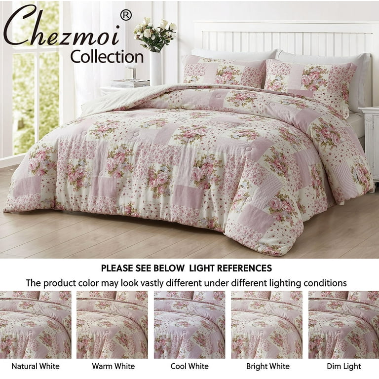 Chezmoi Collection Rosy 3-Piece Queen Comforter Set, Floral