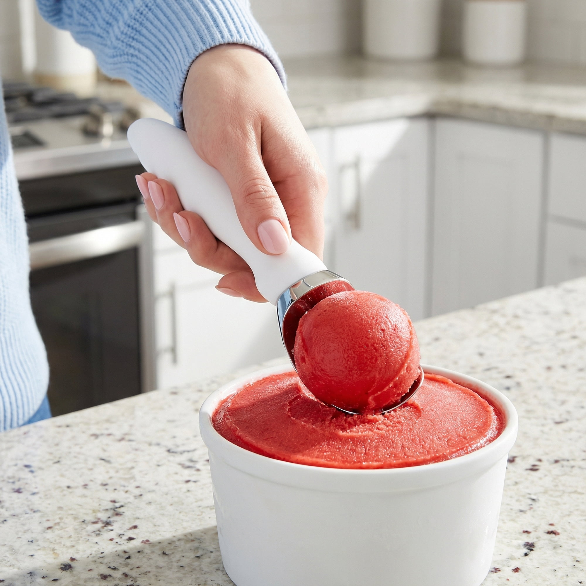 Unique Bargains Zinc Ice Cream Scoop with for Gelato and Cookie Dough White 7.9in