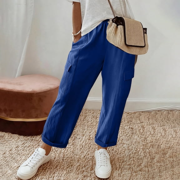 LEKWK Cargo Pants Women High Waisted Drawstring Cropped Pants Loose Fit Capri Pants Breathable Soft Casual Summer Hiking Outdoor Streetwear Outfits