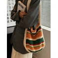 thumbnail image 3 of Kukuzhu Striped Crocheted Shoulder Bag for Women Colorful Woven Crossbody Hobo Knitted Tote Bag Tote Cute Purse, 3 of 6