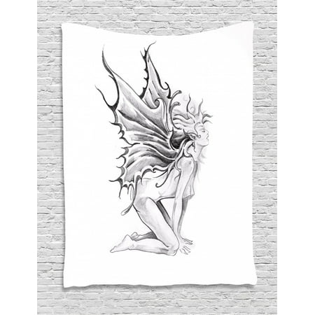 Tattoo Tapestry Artistic Pencil Drawing Artwork Print Nude Fairy