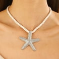 thumbnail image 4 of Golden starfish necklace with white rope chain, beach vacation jewelry accessory, 4 of 9