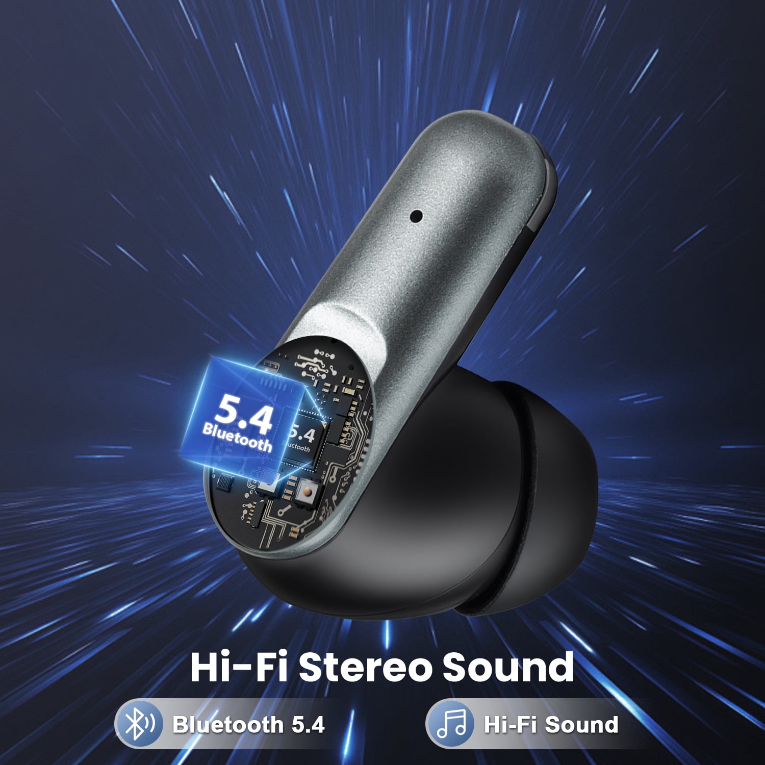 Wireless Earbuds for Android with Strap,Bluetooth 5.4 Earbuds Headphones Noise Cancelling LED Power Display Dual Mic w Charging Case Headphone Wireless Earbuds Compatible with iPhone/Android,Black