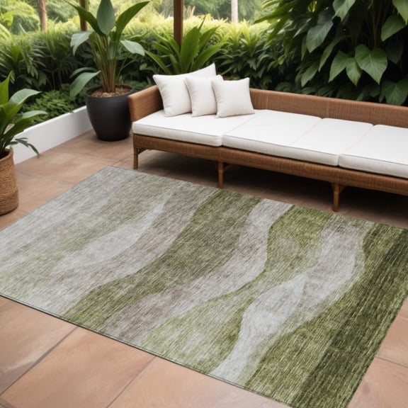 HomeRoots 604974 8 x 10 ft. Green & Beige Abstract Washable Indoor & Outdoor Rectangle Area Rug