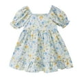 thumbnail image 1 of PEASKJP Robes Décontractées pour Bébés Filles Été Col Rond Manches Courtes Fluide Imprimé et Robe d'Été Unie pour Enfants, Bleu Ciel 130, 1 of 3