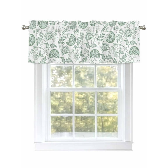 Farmhouse Sage Green Valances for Windows, Rod Pocket Kitchen Valance Curtains - Soft & Washable Small Window Treatment for Living Room, Bathroom, Floral Flower , 42x12 Inch, 1 Panel