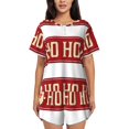 thumbnail image 1 of Balery Ho Ho Ho Conjunto de Pijama para Mujer con Estampado, Dos Piezas de Manga Corta y Shorts, Ropa de Dormir Suave con Cuello Redondo y Bolsillos-Medium, 1 of 6