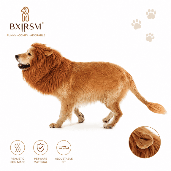 Dog Lion Mane Wig with Ears and Tail,Funny Pet Costume for Halloween Christmas,Adjustable Plush Cap for Medium Large Dogs Golden Retriever