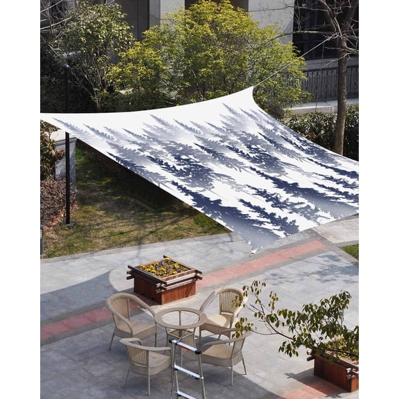 Navy Blue Forest Sun Shade Sail 12'x16' Rectangle Outdoor Shade Canopy, Contemporary Silhouette Abstract Art Porch Shades Outdoor Sun Blocking Screen, Sunshade Cloth Covers for Patio/Deck/Garden