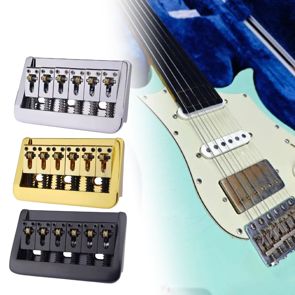 MOMOJIA Guitar Bridge with Copper Fixed Saddles and Zinc Block Replacement Part For Electric Guitar 10.5mm String Spacing