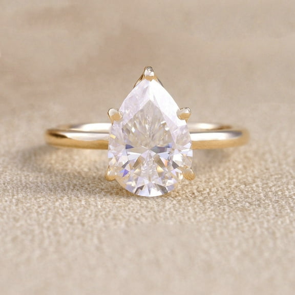solitaire jewels Tulip Basket 3CT Pear Moissanite Solitaire Engagement Ring For Women, 14K Yellow Gold