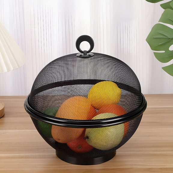 ACDANC Fruit Bowl Fruit Basket With Lid,Fruit Fly Net Fruit Basket,Fruit Basket for Kitchen Counter,Black
