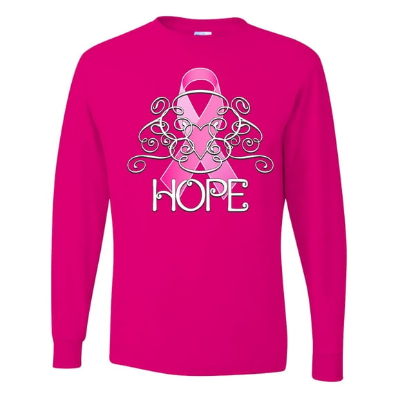 Inktastic Hope Pink Ribbon Breast Cancer Awareness Long Sleeve T-Shirt