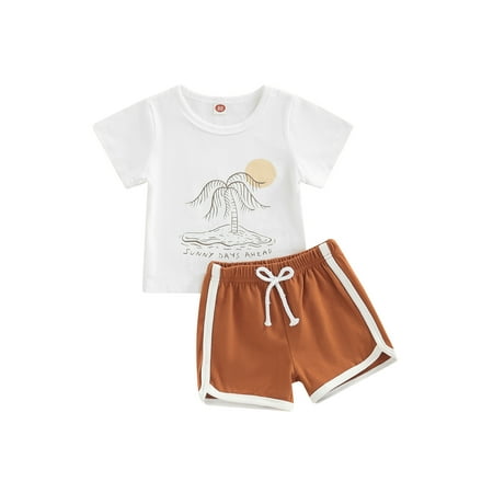 

VISgogo Infant Baby 2Pcs Summer Outfits Short Sleeve Graphic Tops + Tie Knot Shorts Set