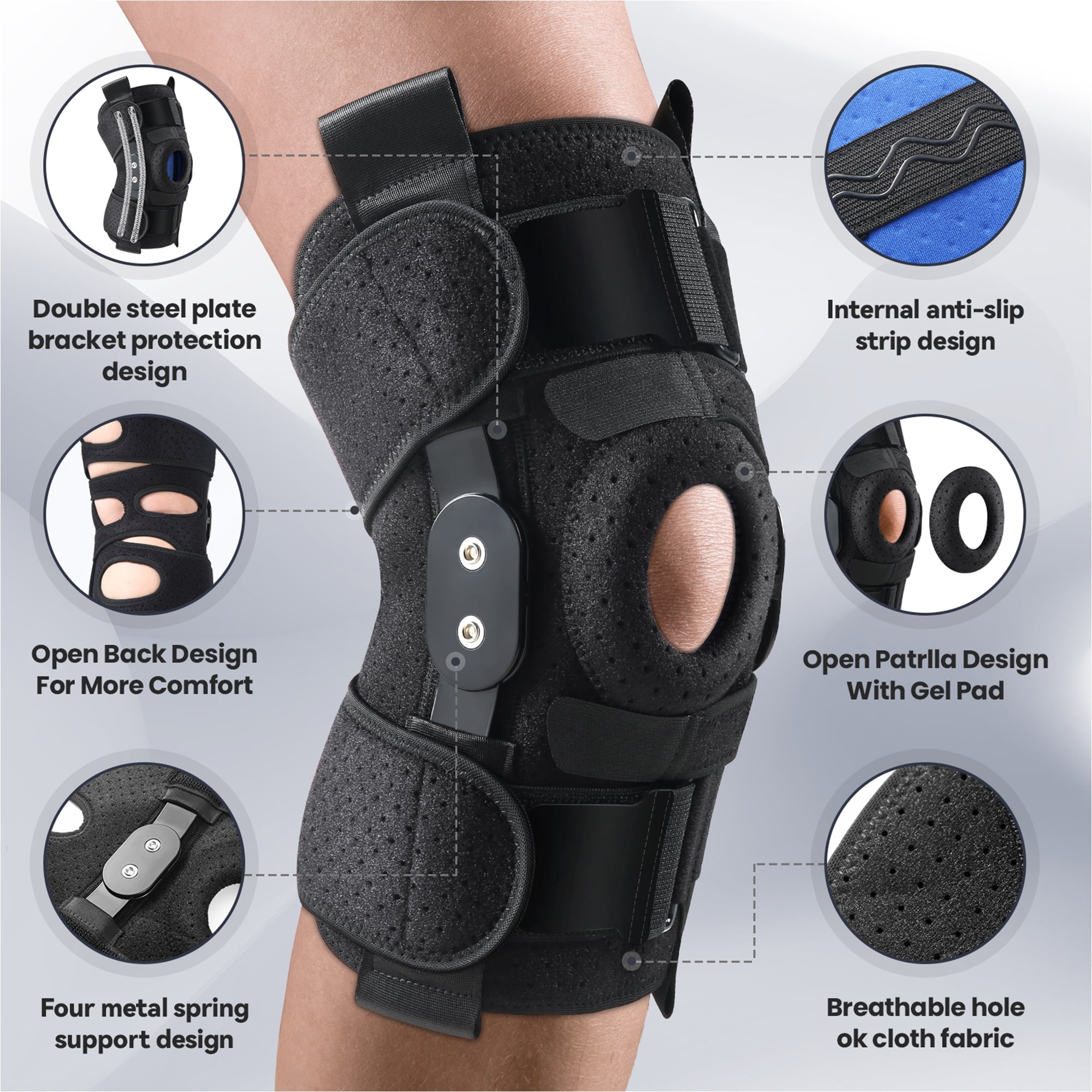 NEENCA Hinged Knee Brace with Side Stabilizers Adjustable Knee Compression Sleeve Relieves Meniscus Tear,ACL,MCL,Knee Support and Knee Pain Relief,Men & Women - M