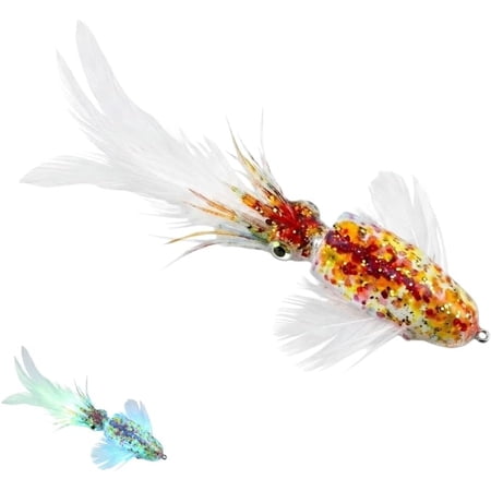 Luminous Squid Feather Fishing Lure Glow-in-the-Dark Soft Fishing Bait with Feather Tail for Night Fishing Freshwater & Saltwater Squid Fishing Lure