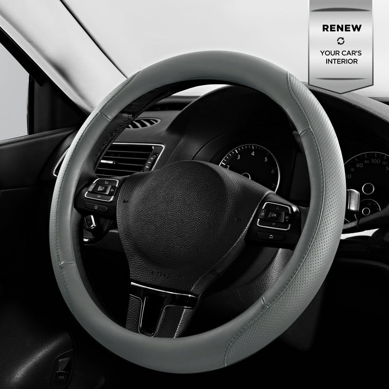 Auto Drive Perforated Faux Leather Steering Wheel Cover, Grey photo 4