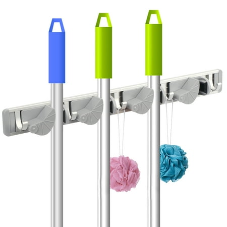 

Homelove Mop and Broom Holder Wall Mount 20 Installation Heavy Duty Broom Mop Hanger Organizer for Home Kitchen Closet Garden Garage Laundry (4 Racks 5 Hooks) Grey