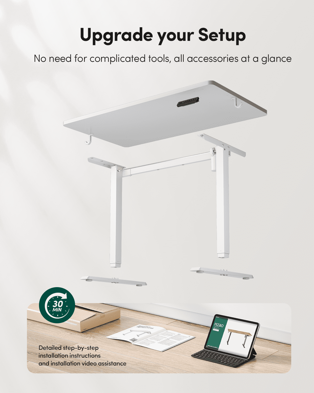 DESINO 40x24 inch Electric Standing Desk, Height Adjustable Sit Stand Desk with Memory Presets, Ergonomic Home Office Computer Desk with Anti-Collision, White