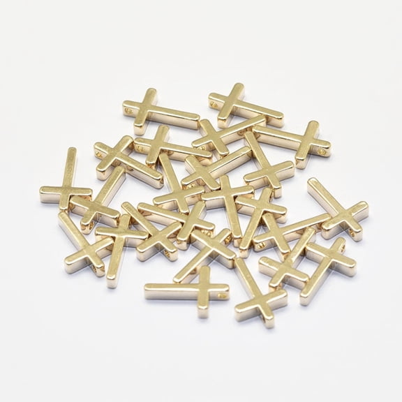 60 pc Long-Lasting Plated Brass Tiny Cross Charms Real 18K Gold Plated Nickel Free 13x8.5x2.5mm Hole: 1mm Material: Brass
