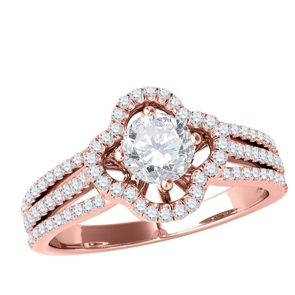 Aonejewelry 1 Ct. Ttw Glitzy Halo Diamond Engagement Wedding Ring In 14k Solid Rose Gold