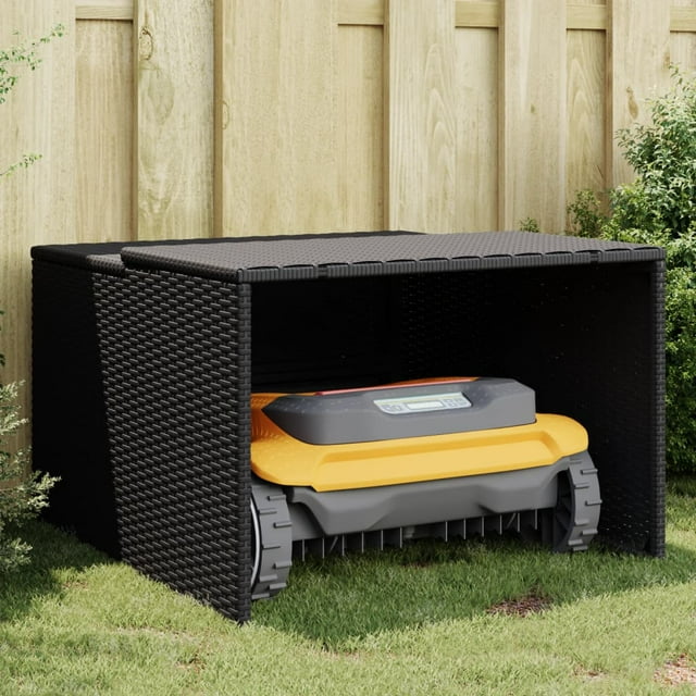 vidaXL Robot Mower Garage Black 86x90x52/57 cm Poly Rattan