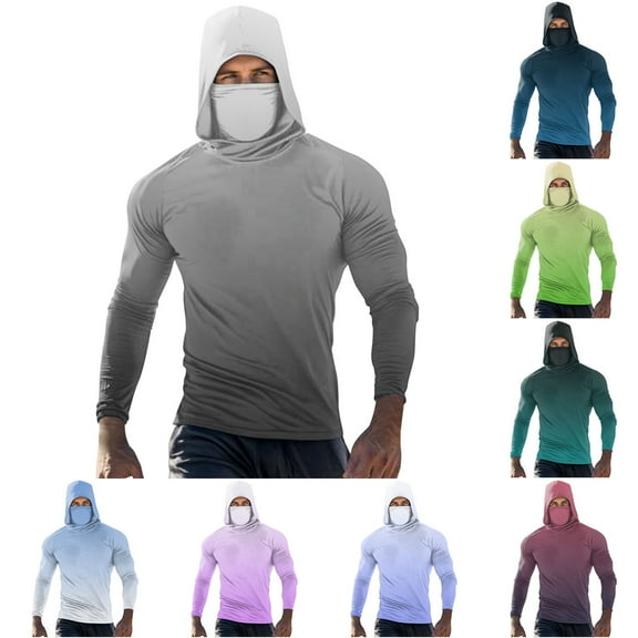 Puntoco Men Long Sleeve Shirt Men’s UPF 50  Hoodie Shirt with Mask Long Sleeve Permanent UV Sun Protection Neck Gaiter Performance T for Outdoor Watermelon Red XL(XL)