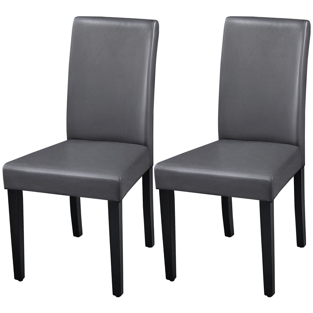 Yaheetech Faux Leather Dining Room Chairs with Rubberwood Legs, Set of 2, Dark Gray