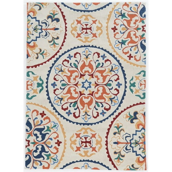 Riverbay Furniture 2' x 3' Hand Tufted Rondels Rug in Ivory