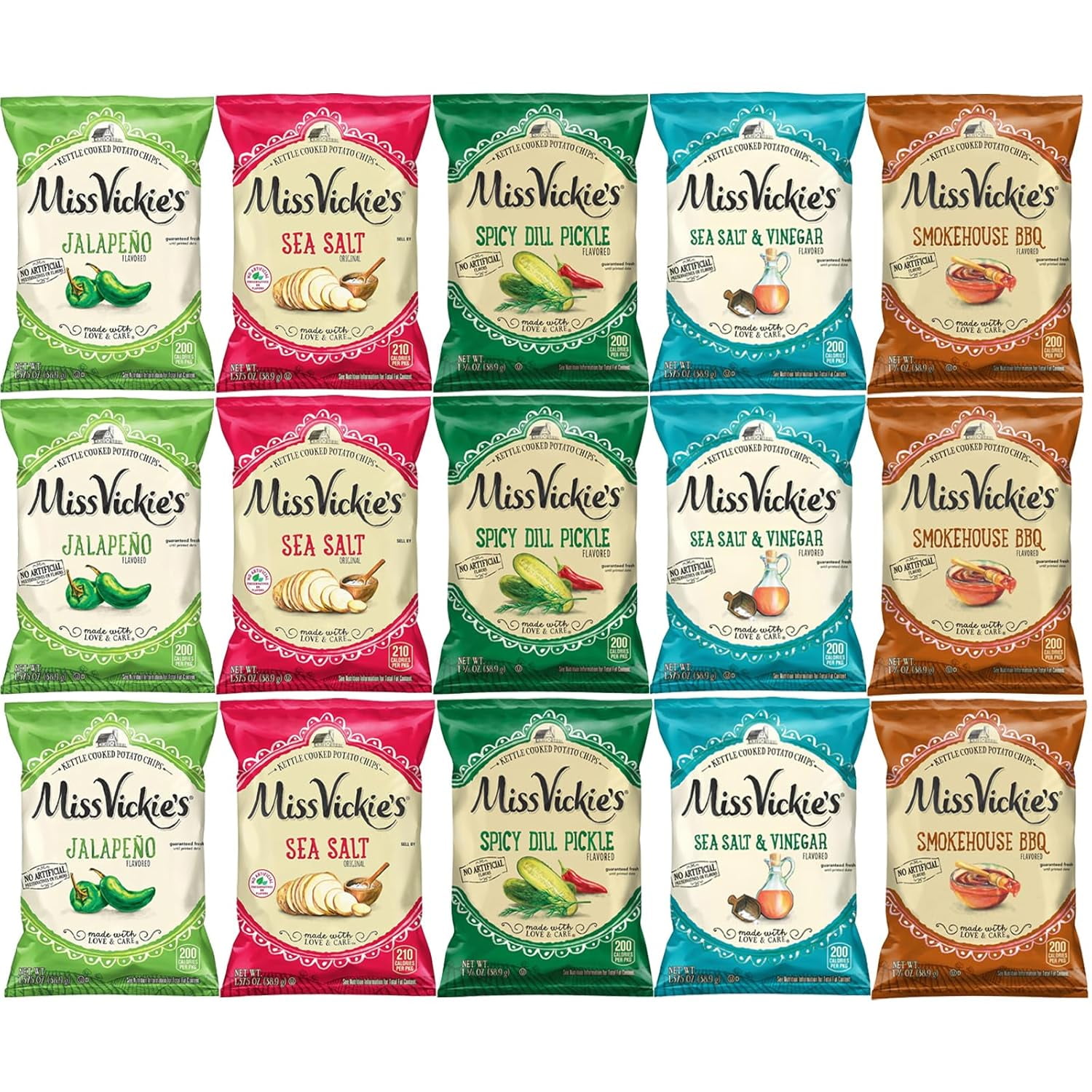 Miss Vickie's Kettle Cooked Potato Chips Variety Pack, 1.375 oz (Pack of 15) Bundled by Shoppyway