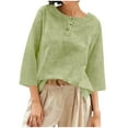 thumbnail image 2 of Heisall Linen Tops for Women 3/4 Sleeve Crew Neck Cotton Shirts Casual Jacquard Boho Blouse, 2 of 8