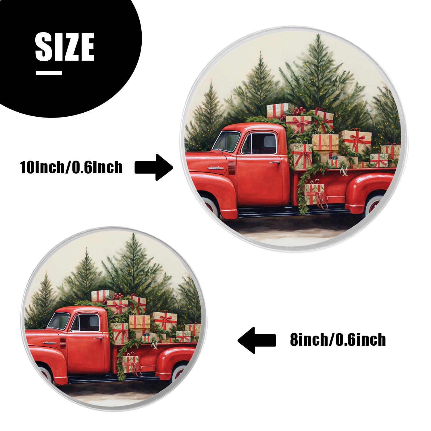 Decorative Stove Burner Covers 4 Pcs Metal Round Stove Burner Covers 8Inch And 10Inch for Home Decor Cooktop Decorative ,Blue Wooden Christmas Truck Poinsettia colorful pattern