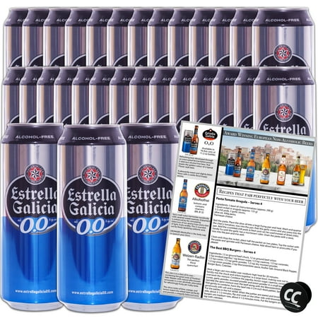 Estrella Galicia 0,0 Non-Alcoholic Beer 30 Pack, Made in Spain, 11.2oz/btl, includes Phone/Tablet Holder & Beer/Pairing Recipes