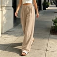 thumbnail image 6 of yeiolnoer Pants for Women Drawstring Elastic Waist Pants Casual Wide Leg Long Pants with Pocket Fashion Outfit(Khaki,Large), 6 of 7