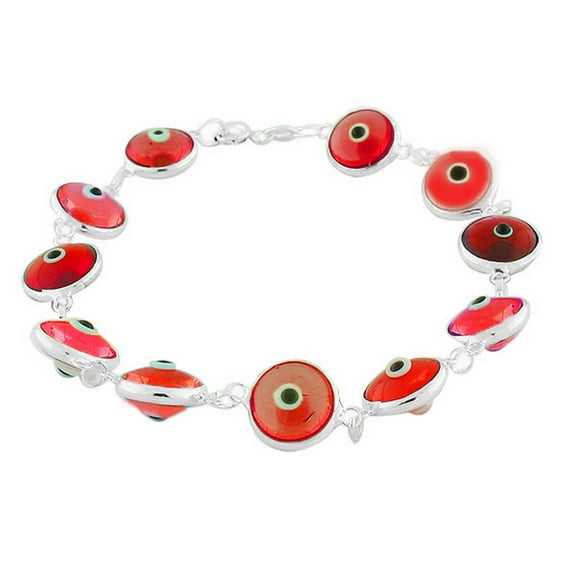 925 Sterling Silver Red Evil Eye Hamsa Beaded Bracelet with Clasp