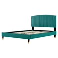 thumbnail image 3 of Platform Bed Frame, Queen Size, Teal Blue, Velvet, Modern Contemporary, Bedroom Master Guest Suite Room, 3 of 5